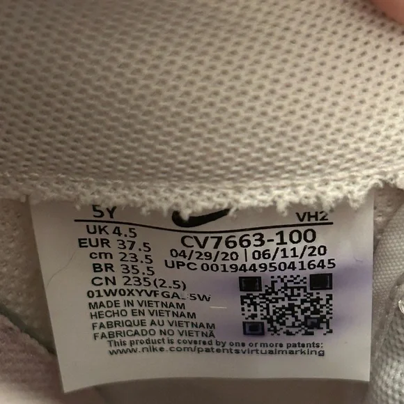 Nike Air Force 1 Low White Pink Foam Sneakers, US 5 Youth / EUR 37.5 - Picture 9 of 10